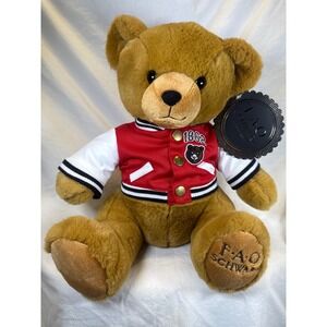 FAO Schwarz Teddy Bear Plush in Red Varsity Jacket Letterman 1862 Collectible